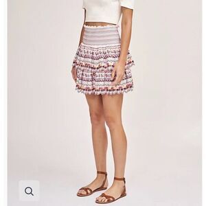 AMUR Skirt Womens Small S Kinsley Embroidered Layered Smocked Waist Mini Cotton